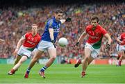 24 August 2014; Paul Geaney, Kerry, in action against Ger Cafferkey, right, and Donal Vaughan, Mayo. GAA Football All-Ireland Senior Championship, Semi-Final, Kerry v Mayo, Croke Park, Dublin. Picture credit: Ray McManus / SPORTSFILE