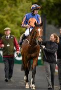 24 August 2014; Joseph O'Brien, on Gleneagles, being lead into the winners enclosure after winning the Galileo European Breeders Fund Futurity Stakes. Curragh Racecourse, The Curragh, Co. Kildare. Picture credit: Barry Cregg / SPORTSFILE