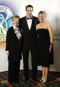 11 November 2006; At the 2006 Camogie All-Star Awards were, from left, Liz Howard, President, Cumann Camogaiochta na nGael, Guest of Honour and Sydney Swans footballer Tadhg Kennelly and Sinead O'Connor, Sponsorship and Finance Manager, Cumann Camogaiochta na nGael. Citywest Hotel, Dublin. Picture credit: Brendan Moran / SPORTSFILE