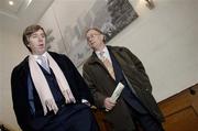 16 November 2006; FAI Chief Executive Officer, John Delaney, and PFAI General Secretary, Fran Gavin, right, arrive for a joint press conference by the Football Association of Ireland and the Professional Footballers' Association of Ireland to announce three major initiatives designed to improve the welfare of professional Irish players. Alexander Hotel, Dublin. Picture credit: Brian Lawless / SPORTSFILE