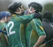 19 November 2006; Toomevara players Thomas Dunne, left, and Tony Delaney celebrate after the final whistle. AIB Munster Senior Club Hurling Championship Semi-Final, Toomevara v Mount Sion, Nenagh, Co. Tipperary. Picture credit: Matt Browne / SPORTSFILE