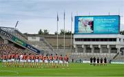 24 August 2014; The Mayo team during a minute's silence in memory of former Taoiseach Albert Reynolds before the game. GAA Football All-Ireland Senior Championship, Semi-Final, Kerry v Mayo, Croke Park, Dublin. Picture credit: Ramsey Cardy / SPORTSFILE