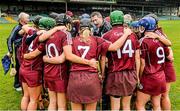 24 August 2014; Galway trainer Liam Hodgins speaks to his players as they gather together in a huddle before the game. Liberty Insurance All-Ireland Senior Camogie Championship Semi-Final, Galway v Kilkenny. Gaelic Grounds, Limerick. Picture credit: Diarmuid Greene / SPORTSFILE