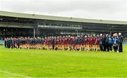 24 August 2014; The Galway squad, management and backroom team stand together during the playing of the national anthem. Liberty Insurance All-Ireland Senior Camogie Championship Semi-Final, Galway v Kilkenny. Gaelic Grounds, Limerick. Picture credit: Diarmuid Greene / SPORTSFILE