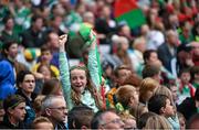 24 August 2014; A Mayo supporter celebrates Cillian O'Connor scoring a penalty. GAA Football All-Ireland Senior Championship, Semi-Final, Kerry v Mayo, Croke Park, Dublin. Picture credit: Ramsey Cardy / SPORTSFILE