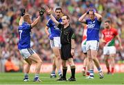 24 August 2014; Kerry players, from left, Fionn Fitzgerald, Anthony Maher and Johnny Buckley reacts to a decision from referee David Coldrick, Kerry. GAA Football All-Ireland Senior Championship, Semi-Final, Kerry v Mayo, Croke Park, Dublin. Picture credit: Stephen McCarthy / SPORTSFILE