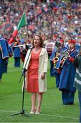 24 August 2014; Annie Galligan, from Oldcastle, Co. Meath, sings the National Anthem &quot;Amhrán na bhFiann&quot; before the game. GAA Football All-Ireland Senior Championship, Semi-Final, Kerry v Mayo, Croke Park, Dublin. Picture credit: Ray McManus / SPORTSFILE