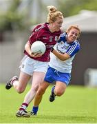23 August 2014; Louise Ward, Galway, in action against Joanne Geoghegan, Monaghan. TG4 All-Ireland Ladies Football Senior Championship, Quarter-Final, Galway v Monaghan, St Brendan's Park, Birr, Co. Offaly. Picture credit: Brendan Moran / SPORTSFILE