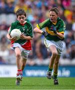 24 August 2014; Brian Callaghan, Calry, Sligo, representing Mayo, in action against Darragh French, Beechwood Park, Ballinlough, Cork, representing Kerry. INTO/RESPECT Exhibition GoGames, Croke Park, Dublin. Picture credit: Brendan Moran / SPORTSFILE