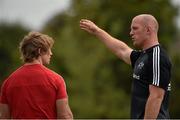 25 August 2014; Munster's Paul O'Connell speaking to scrum coach Gerry Flannery during squad training ahead of their SEAT Challenge game against London Irish on Friday. Munster Rugby Press Conference, Cork Institute of Technology, Bishopstown, Cork. Picture credit: Barry Cregg / SPORTSFILE
