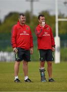 25 August 2014; Munster head coach Anthony Foley, left, and assistant coach Brian Walsh during squad training ahead of their SEAT Challenge game against London Irish on Friday. Munster Rugby Press Conference, Cork Institute of Technology, Bishopstown, Cork. Picture credit: Barry Cregg / SPORTSFILE