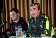 25 August 2014; Donegal manager Jim McGuinness, right, with Michael Murphy during a press day ahead of their GAA Football All-Ireland Senior Championship Semi-Final game against Dublin on Sunday. Donegal Football Press Day, Mount Errigal Hotel, Letterkenny, Co. Donegal. Picture credit: Oliver McVeigh / SPORTSFILE