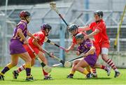 23 August 2014; Lisa Bolger, Wexford, in action against Anna Geary, left, Joanne O'Callaghan, centre, and Gemma O'Connor, Cork. Liberty Insurance All-Ireland Senior Camogie Championship Semi-Final, Cork v Wexford, Semple Stadium, Thurles, Co. Tipperary. Picture credit: Diarmuid Greene / SPORTSFILE