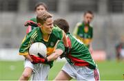 24 August 2014; Darragh Griffin, Belmont, London, representing Kerry, in action against Dáire Cregg, Ballyleague, Co. Roscommon, representing Mayo. INTO/RESPECT Exhibition GoGames, Croke Park, Dublin. Picture credit: Ramsey Cardy / SPORTSFILE