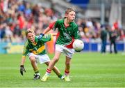 24 August 2014; Michael Dunne, Abbeytown, Boyle, Roscommon, representing Mayo, in action against Darragh Griffin, Dobbin Close, Belmont, London, representing Kerry. INTO/RESPECT Exhibition GoGames, Croke Park, Dublin. Picture credit: Ramsey Cardy / SPORTSFILE