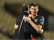 25 August 2014; Dinny Corcoran, Bohemians, celebrates at the end of the game with team-mate Jason Byrne. FAI Ford Cup, 3rd Round Reply, Cork City v Bohemians. Dalymount Park, Dublin. Picture credit: David Maher / SPORTSFILE