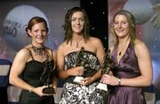 18 November 2006; Armagh All-Star award winners, from left, Caoimhe Marley, Caroline O'Hanlon and Bronagh O'Donnell at the 2006 TG4 / O'Neills Ladies Gaelic Football All-Star Awards. Citywest Hotel, Dublin. Picture credit: Brendan Moran / SPORTSFILE