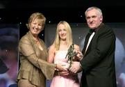 18 November 2006; Lisa McCafferky, Mayo, receives her Connacht Young Player of the Year award from An Taoiseach Bertie Ahern, TD, and Geraldine Giles, President, Cumann Peil Gael na mBan, at the 2006 TG4 / O'Neills Ladies Gaelic Football All-Star Awards. Citywest Hotel, Dublin. Picture credit: Brendan Moran / SPORTSFILE