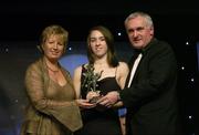 18 November 2006; Denise Hallissey, Kerry, receives her Munster Young Player of the Year award from An Taoiseach Bertie Ahern, TD, and Geraldine Giles, President, Cumann Peil Gael na mBan, at the 2006 TG4 / O'Neills Ladies Gaelic Football All-Star Awards. Citywest Hotel, Dublin. Picture credit: Brendan Moran / SPORTSFILE