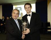 18 November 2006; Michael McHugh, Monaghan, is presented with his award by GAA President Nickey Brennan at the 2006 Nicky Rackard Cups &quot;Champion 15&quot; Awards. Croke Park, Dublin. Picture credit: Ray McManus / SPORTSFILE