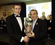18 November 2006; Martin Coyle, Longford, is presented with his award by GAA President Nickey Brennan at the 2006 Nicky Rackard Cups &quot;Champion 15&quot; Awards. Croke Park, Dublin. Picture credit: Ray McManus / SPORTSFILE