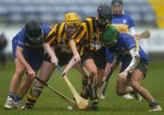 19 November 2006; Fiona Kennedy, left, and team-mate Jane Adams, O'Donovan Rossa, in action against Mairead Costelloe, second from left, and team-mate Margaret McCarthy, St Lachtain's. All-Ireland Senior Camogie Club Championship Final, St Lachtain's v O'Donovan Rossa, O'Moore Park, Portlaoise, Co. Laois. Picture credit: Brian Lawless / SPORTSFILE