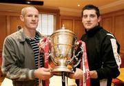 23 November 2006; Derry City coach Declan Devine, right, and assistant manager Paul Hegarty look at the cup at a media briefing ahead of the FAI Carlsberg Senior Challenge Cup Final which will take place in Lansdowne Road on December 3. Badgers Pub, Derry City Centre, Derry. Picture credit: Oliver McVeigh / SPORTSFILE