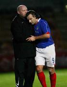 25 November 2006; Glen Ferguson, Linfield, gets a kiss on the head from manager David Jeffrey after being sustituted. Carnegie Premier League, Linfield v Loughgall, Windsor Park, Belfast. Picture credit: Oliver McVeigh / SPORTSFILE