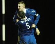 25 November 2006; Waterford United's Daryl Kavanagh celebrates his goal with team-mate Kenny Browne, 5. eircom League Premier Division / First Division Playoff 2nd Leg, Waterford United v Dundalk, RSC, Waterford. Picture credit: Matt Browne / SPORTSFILE.