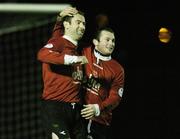 25 November 2006; Trevor Vaughan, left, Dundalk, celebrates scoring from the penalty spot with team-mate Chris Doran, eircom League Premier Division / First Division Playoff 2nd Leg, Waterford United v Dundalk, RSC, Waterford. Picture credit: Matt Browne / SPORTSFILE