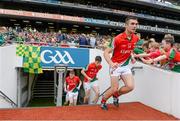24 August 2014; TJ Byrne, Mayo, runs out onto the pitch ahead of the game. Electric Ireland GAA Football All Ireland Minor Championship, Semi-Final, Kerry v Mayo, Croke Park, Dublin. Picture credit: Brendan Moran / SPORTSFILE