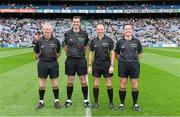 24 August 2014; Referee Sean Hurson, 2nd from left, with his match officials, from left, Ciaran Branagan, John Hickey and Fergal Barry. Electric Ireland GAA Football All Ireland Minor Championship, Semi-Final, Kerry v Mayo, Croke Park, Dublin. Picture credit: Brendan Moran / SPORTSFILE