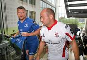 26 August 2014; Leinster captain Jamie Heaslip and Ulster captain Rory Best arrive at the Guinness PRO12 Season Launch, Diageo Head Office, Park Royal, London. Picture credit: Matt Impey / SPORTSFILE