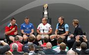 26 August 2014; Captains, from left, Munster's Peter O'Mahony, Leinster's Jamie Heaslip, Ulster's Rory Best and Glasgow Warriors' Al Kellock field questions at the Guinness PRO12 Season Launch, Diageo Head Office, Park Royal, London. Picture credit: Matt Impey / SPORTSFILE