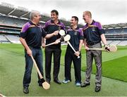 26 August 2014; Former Tipperary players John Leahy, left, and Richie Stakelum, far right, with former Kilkenny player Martin Comerford, second from left, and current Dublin Kilmacud Crokes player Niall Corcoran, at the launch of the 2014 One Direct Kilmacud Crokes All-Ireland Hurling Sevens, Croke Park, Dublin. Picture credit: David Maher / SPORTSFILE