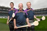 26 August 2014; Former Tipperary players John Leahy, centre, and Richie Stakelum, right, with former Kilkenny player Martin Comerford, at the launch of the 2014 One Direct Kilmacud Crokes All-Ireland Hurling Sevens, Croke Park, Dublin. Picture credit: David Maher / SPORTSFILE