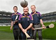26 August 2014; Former Tipperary players John Leahy, centre, and Richie Stakelum, right, with former Kilkenny player Martin Comerford, at the launch of the 2014 One Direct Kilmacud Crokes All-Ireland Hurling Sevens, Croke Park, Dublin. Picture credit: David Maher / SPORTSFILE