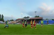 26 August 2014; Shelbourne subsitutes make their way from the pitch after floodligh failure at Tolka Park caused the game to be called off. FAI Ford Cup, 3rd Round Reply, Shelbourne FC v St Patricks Athletic, Tolka Park, Dublin. Picture credit: Barry Cregg / SPORTSFILE
