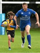 27 August 2014; At the announcement that Bank of Ireland has extended its sponsorship of  Leinster Rugby until end of June 2019 are Leinster's Jamie Heaslip with Louis Lynam, age 11 from Clondalkin RFC. The new five year deal includes exclusive branding of all playing and training kits for the Leinster Rugby professional team and will see Bank of Ireland expand the sponsorship to make a significant additional six figure investment, over five years, to develop the amateur game. The new agreement strengthens Bank of Ireland’s support for Leinster Rugby as it includes support for grass roots level right up to the professional senior team. Clondalkin RFC, Clondalkin, Co. Dublin. Picture credit: David Maher / SPORTSFILE