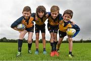 27 August 2014; At the announcement that Bank of Ireland has extended its sponsorship of  Leinster Rugby until end of June 2019 are, from left, CJ Bergin, age 10, Louis Lynan, age 11, Jack Brennan, age 9, and Sam Lynan age 9, all from Clondalkin RFC, Dublin. The new five year deal includes exclusive branding of all playing and training kits for the Leinster Rugby professional team and will see Bank of Ireland expand the sponsorship to make a significant additional six figure investment, over five years, to develop the amateur game. The new agreement strengthens Bank of Ireland’s support for Leinster Rugby as it includes support for grass roots level right up to the professional senior team. Clondalkin RFC, Clondalkin, Co. Dublin. Picture credit: Barry Cregg / SPORTSFILE