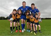 27 August 2014; At the announcement that Bank of Ireland has extended its sponsorship of  Leinster Rugby until end of June 2019 are Leinster's Jamie Heaslip and Sean O'Brien, with, from left, CJ Bergin, age 10, Jack Brennan, age 9, Louis Lynan, age 11, Sam Lynan age 9, and Sean Murph,y age 7, all from Clondalkin RFC, Dublin. The new five year deal includes exclusive branding of all playing and training kits for the Leinster Rugby professional team and will see Bank of Ireland expand the sponsorship to make a significant additional six figure investment, over five years, to develop the amateur game. The new agreement strengthens Bank of Ireland’s support for Leinster Rugby as it includes support for grass roots level right up to the professional senior team. Clondalkin RFC, Clondalkin, Co. Dublin. Picture credit: Barry Cregg / SPORTSFILE