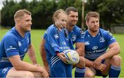 27 August 2014; At the announcement that Bank of Ireland has extended its sponsorship of  Leinster Rugby until end of June 2019 are Leinster's Jamie Heaslip, Rob Kearney and Sean O'Brien, Clodagh Grenham, age 7, from Clondalkin RFC, Dublin. The new five year deal includes exclusive branding of all playing and training kits for the Leinster Rugby professional team and will see Bank of Ireland expand the sponsorship to make a significant additional six figure investment, over five years, to develop the amateur game. The new agreement strengthens Bank of Ireland’s support for Leinster Rugby as it includes support for grass roots level right up to the professional senior team. Clondalkin RFC, Clondalkin, Co. Dublin. Picture credit: Barry Cregg / SPORTSFILE