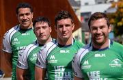28 August 2014; Pictured in Eyre Square, Galway, are Connacht Rugby players, from left to right, Mils Muliaina, Denis Buckley, Dave McSharry and Andrew Browne. As a 100% Irish owned and operated retailer, LifeStyle Sports today proudly announced its title sponsorship of Connacht Rugby and showcased the new LifeStyle Sports branded Connacht Rugby jersey. Eyre Square, Galway City. Picture credit: Diarmuid Greene / SPORTSFILE