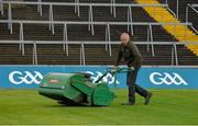 29 August 2014; Groundsman Nick Grene, from Ballybricken, Co. Limerick, cuts the grass ahead of the GAA Football All-Ireland Senior Championship Semi-Final Replay between Kerry and Mayo. Gaelic Grounds, Limerick. Picture credit: Diarmuid Greene / SPORTSFILE