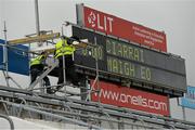 29 August 2014; Staff assemble scaffolding by the scoreboard at the Gaelic Grounds ahead of the GAA Football All-Ireland Senior Championship Semi-Final Replay between Kerry and Mayo. Gaelic Grounds, Limerick. Picture credit: Diarmuid Greene / SPORTSFILE