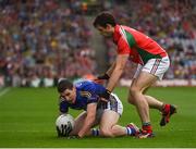 24 August 2014; Paul Geaney, Kerry, in action against Ger Cafferkey, Mayo. GAA Football All-Ireland Senior Championship, Semi-Final, Kerry v Mayo, Croke Park, Dublin. Picture credit: Ray McManus / SPORTSFILE