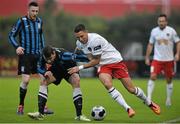 29 August 2014; Brian Shorthall, Athlone Town, in action against Billy Dennehy, Cork City. SSE Airtricity League Premier Division, Athlone Town v Cork City, Athlone Town Stadium, Athlone, Co. Westmeath. Picture credit: David Maher / SPORTSFILE