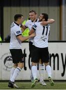 29 August 2014; ANdy Boyle, Dundalk, centre, celebrates with team-mates Brian Gartland, left, and Kurtis Byrne after scoring his side's first goal. SSE Airtricity League Premier Division, Dundalk v Bohemians, Oriel Park, Dundalk, Co. Louth. Picture credit: Oliver McVeigh / SPORTSFILE