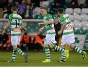 29 August 2014; Simon Madden, centre, Shamrock Rovers, celebrates with team-mate Kieran Waters, after scoring his side's first goal. SSE Airtricity League Premier Division, Shamrock Rovers v Sligo Rovers, Tallaght Stadium, Tallaght, Dublin. Picture credit: Dáire Brennan / SPORTSFILE