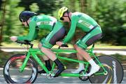 29 August 2014; Ireland's James Brown and pilot Bryan McCrystal competing in the Men's B Time Trial, Where he finished 9th with a time of 32:57.18. 2014 UCI Paracyling World Road Championships, Greenville, South Carolina, USA. Picture credit: Jean Baptiste Benavent / SPORTSFILE